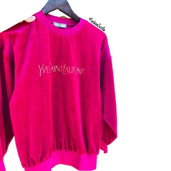 Yves Saint Laurent Sweaters - Yves Saint Laurent Pink & Gold Logo Sweatshirt Rare YSL Vintage